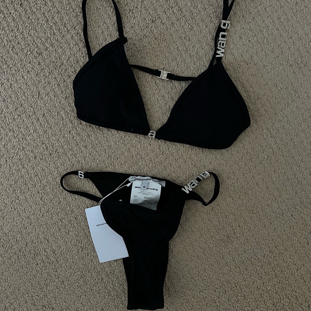 Alexander Wang Black Bikini Set with Logo Straps